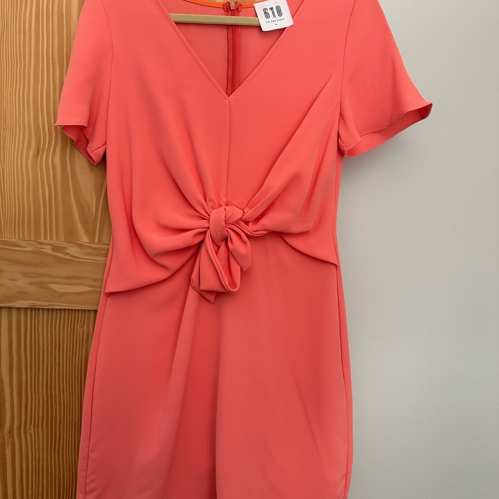 Elegant Coral Knot-Front Dress